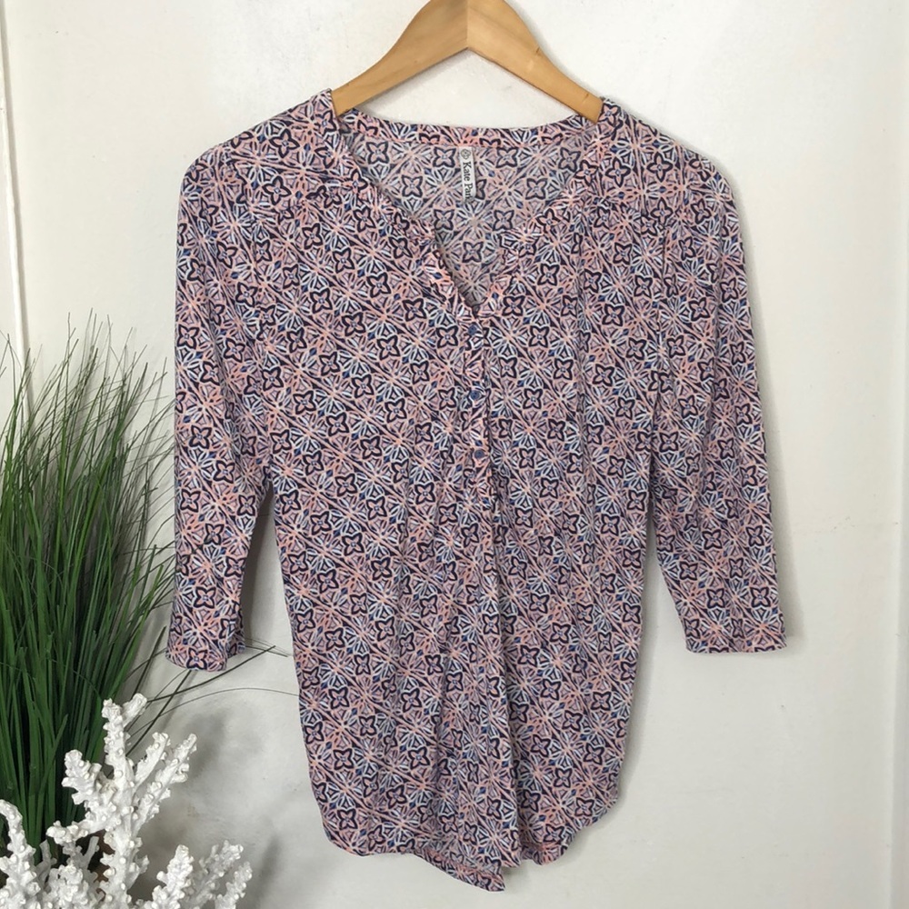 NORDSTROM Kate Park Floral Super‎ Soft Knit Tunic Top Blouse Sz S